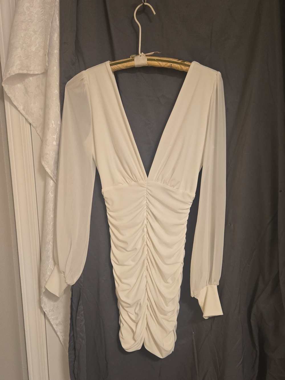 Windsor Ivory Ruched V-Neck Mini Dress